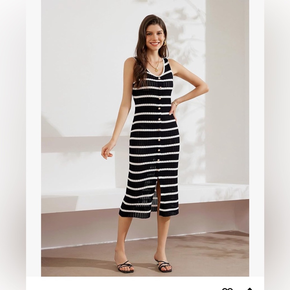 Summer Striped Dress Sleeveless Knit Midi Bodycon Dress